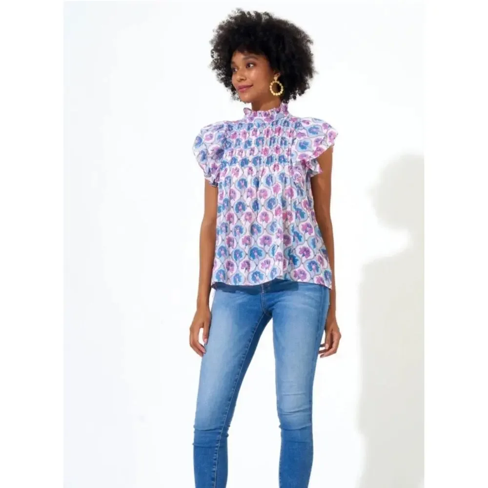 Oliphant Pintuck Ruffle Top, Iris Blue - Picture 1 of 4